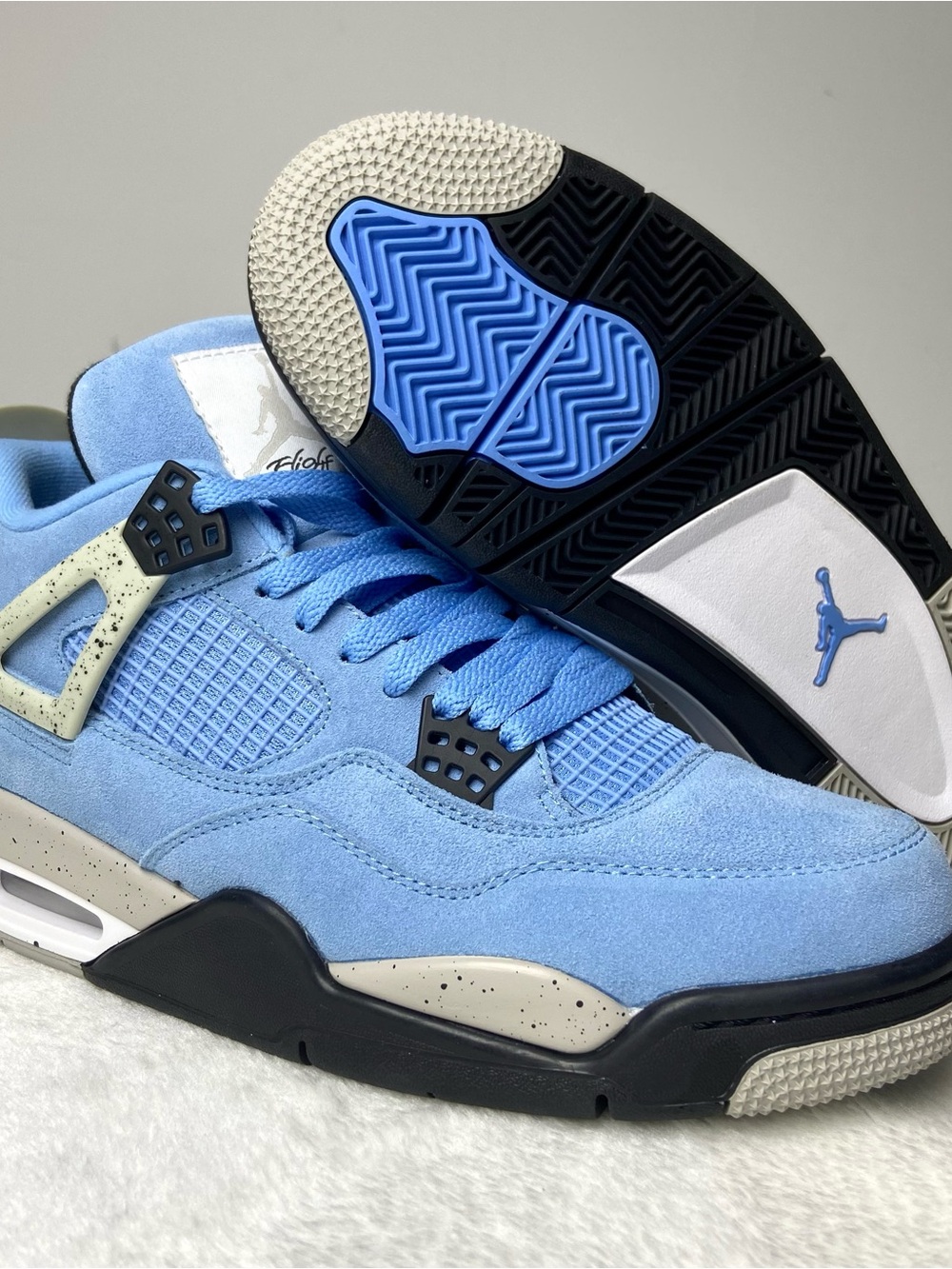 Jordan 4 Men's Light Blue Suede Basketball Sneakers